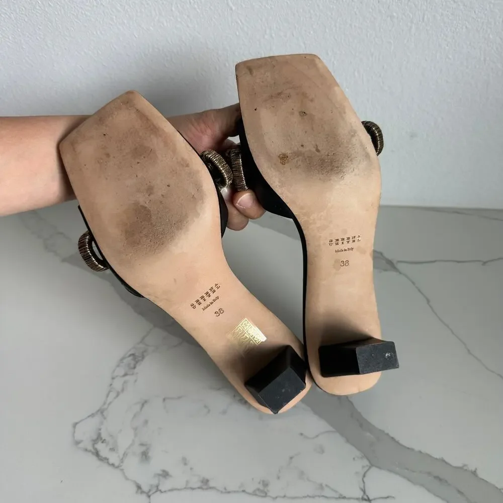 Serena Uziyel Catena Black & Gold Mid-Heel Sandal Size 38